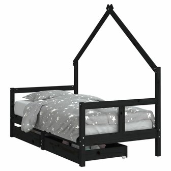 Kinderbedframe met lades 80x160 cm massief grenenhout zwart 2