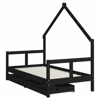 Kinderbedframe met lades 80x160 cm massief grenenhout zwart 3