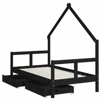 Kinderbedframe met lades 80x160 cm massief grenenhout zwart 4