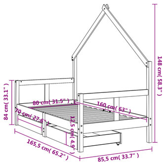 Kinderbedframe met lades 80x160 cm massief grenenhout zwart 10