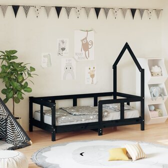 Kinderbedframe 70x140 cm massief grenenhout zwart 1