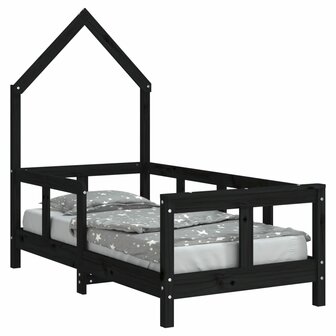 Kinderbedframe 70x140 cm massief grenenhout zwart 2