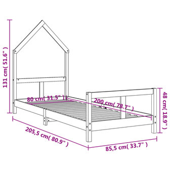 Kinderbedframe 80x200 cm massief grenenhout wit 9