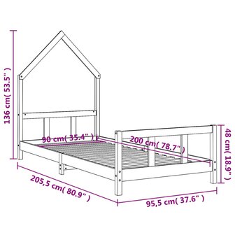 Kinderbedframe 90x200 cm massief grenenhout zwart 9