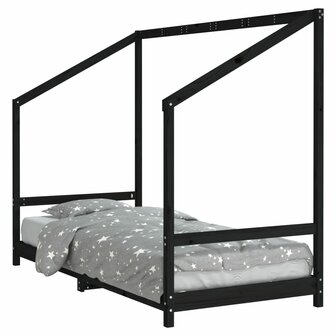 Kinderbedframe 90x200 cm massief grenenhout zwart 2