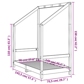 Kinderbedframe 70x140 cm massief grenenhout zwart 9