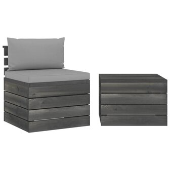 2-delige Loungeset met kussens pallet massief grenenhout 1