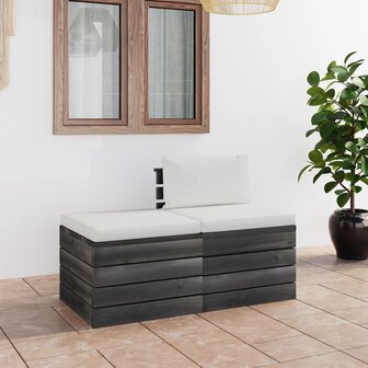 2-delige Loungeset met kussens pallet massief grenenhout 1