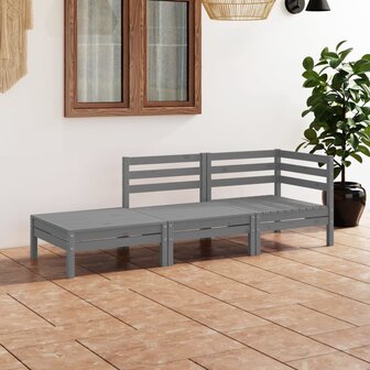 3-delige Loungeset massief grenenhout grijs 1
