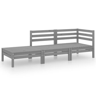 3-delige Loungeset massief grenenhout grijs 2