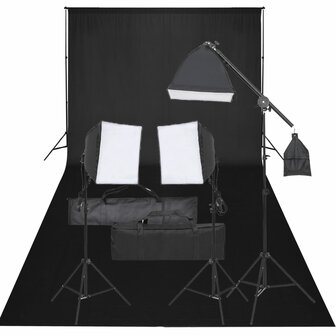Fotostudioset met verlichtingsset en achtergrond 1