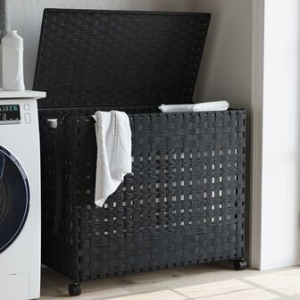 Wasmand op wielen 66x35x60 cm rattan zwart 1