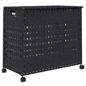 Wasmand op wielen 66x35x60 cm rattan zwart 6