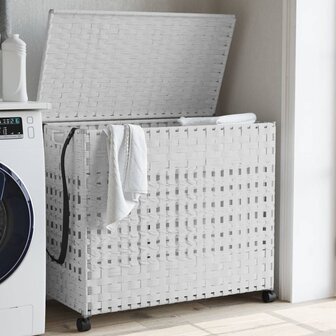 Wasmand op wielen 66x35x60 cm rattan wit 1