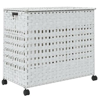 Wasmand op wielen 66x35x60 cm rattan wit 6
