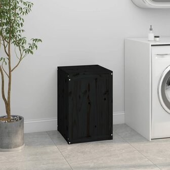 Wasmand 44x44x66 cm massief grenenhout zwart 3