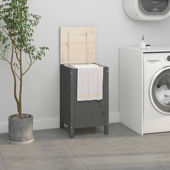 Wasmand 44x44x76 cm massief grenenhout grijs 1