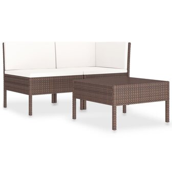 3-delige Loungeset met kussens poly rattan bruin 2