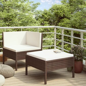 2-delige Loungeset met kussens poly rattan bruin 1