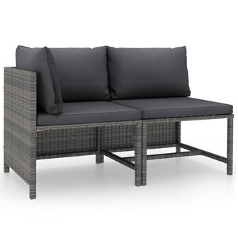 2-delige Loungeset met kussens poly rattan grijs 1