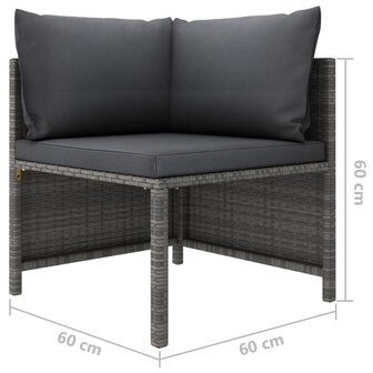 2-delige Loungeset met kussens poly rattan grijs 6