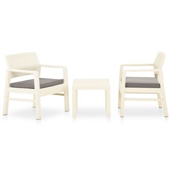 3-delige Loungeset met kussens kunststof wit 1