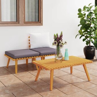 3-delige Loungeset met kussens massief acaciahout 1