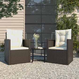 3-delige Loungeset met kussens poly rattan zwart 1