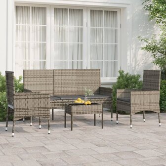 4-delige Loungeset met kussens poly rattan grijs 1