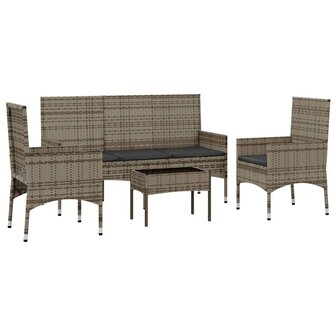 4-delige Loungeset met kussens poly rattan grijs 3