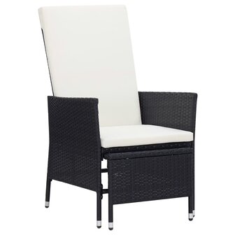 Tuinstoel verstelbaar met kussens poly rattan zwart 1
