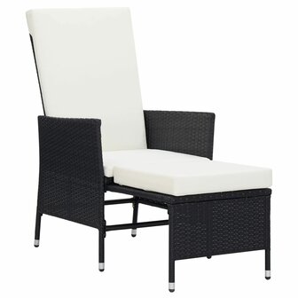 Tuinstoel verstelbaar met kussens poly rattan zwart 2