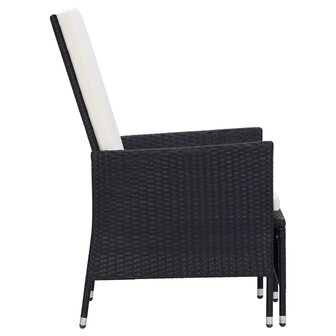 Tuinstoel verstelbaar met kussens poly rattan zwart 4