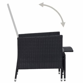 Tuinstoel verstelbaar met kussens poly rattan zwart 5