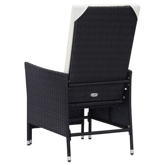 Tuinstoel verstelbaar met kussens poly rattan zwart 6