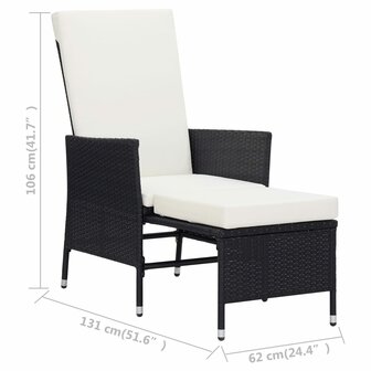 Tuinstoel verstelbaar met kussens poly rattan zwart 8