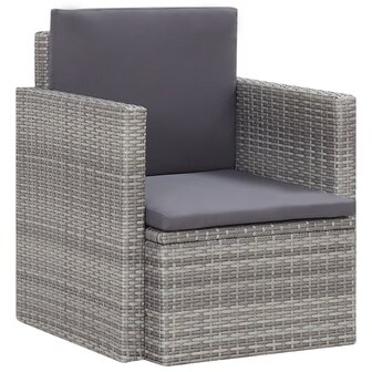 Tuinstoel met kussens poly rattan grijs 1