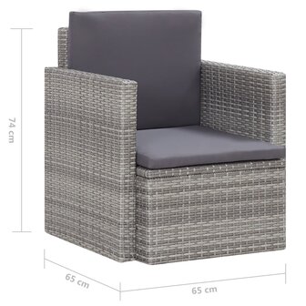 Tuinstoel met kussens poly rattan grijs 6