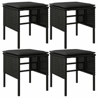 Tuinvoetenbanken 4 st met kussens poly rattan zwart 2