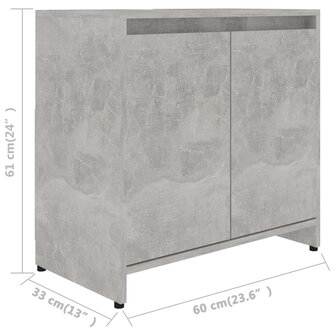 Badkamerkast 60x33x61 cm bewerkt hout betongrijs 11