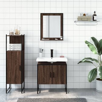 3-delige Badkamermeubelset bewerkt hout bruin eikenkleur 3