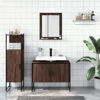 3-delige Badkamermeubelset bewerkt hout bruin eikenkleur 3