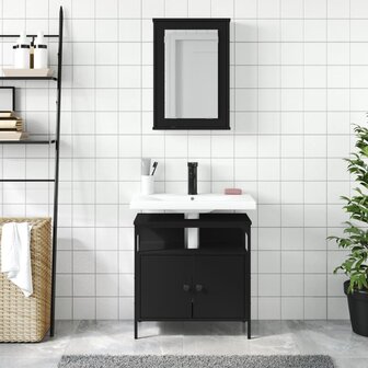 2-delige Badkamermeubelset bewerkt hout zwart 3