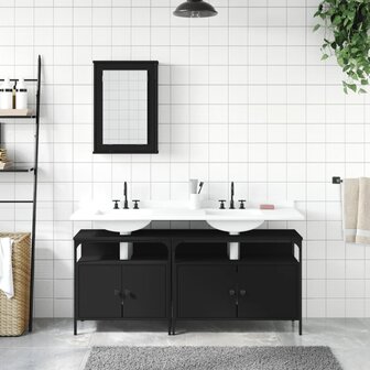 3-delige Badkamermeubelset bewerkt hout zwart 3