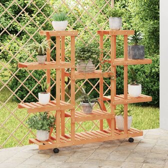 Plantenstandaard met wielen 110x25x115 cm massief vurenhout 1