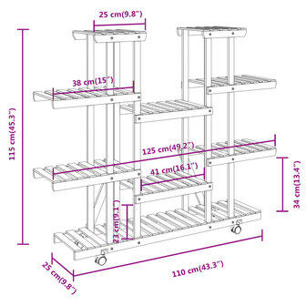 Plantenstandaard met wielen 110x25x115 cm massief vurenhout 8