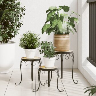 Plantenstandaards 3 st keramiek terracottakleurig en wit 1