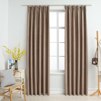 Gordijnen verduisterend met haken 2 st 140x225 cm taupe 1