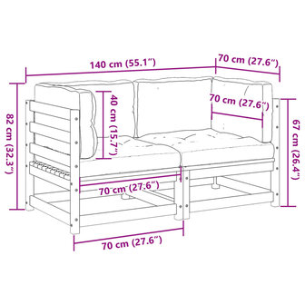 2-delige Loungeset met kussens massief grenenhout 8