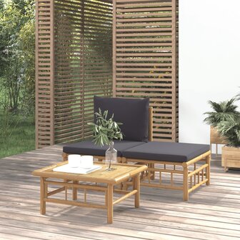 3-delige Loungeset met kussens bamboe donkergrijs 1
